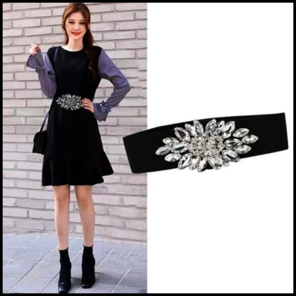 Elastic Rhinestone Belts for Women, Crystal Wide Stretchy Belts for Dress main image 4